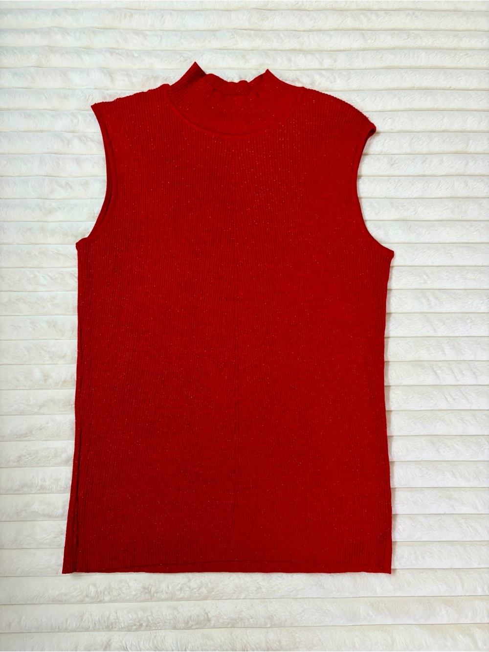 Sleeveless Glitter Red Mock Neck Knit Top Cato 22/24w Fashion Layering